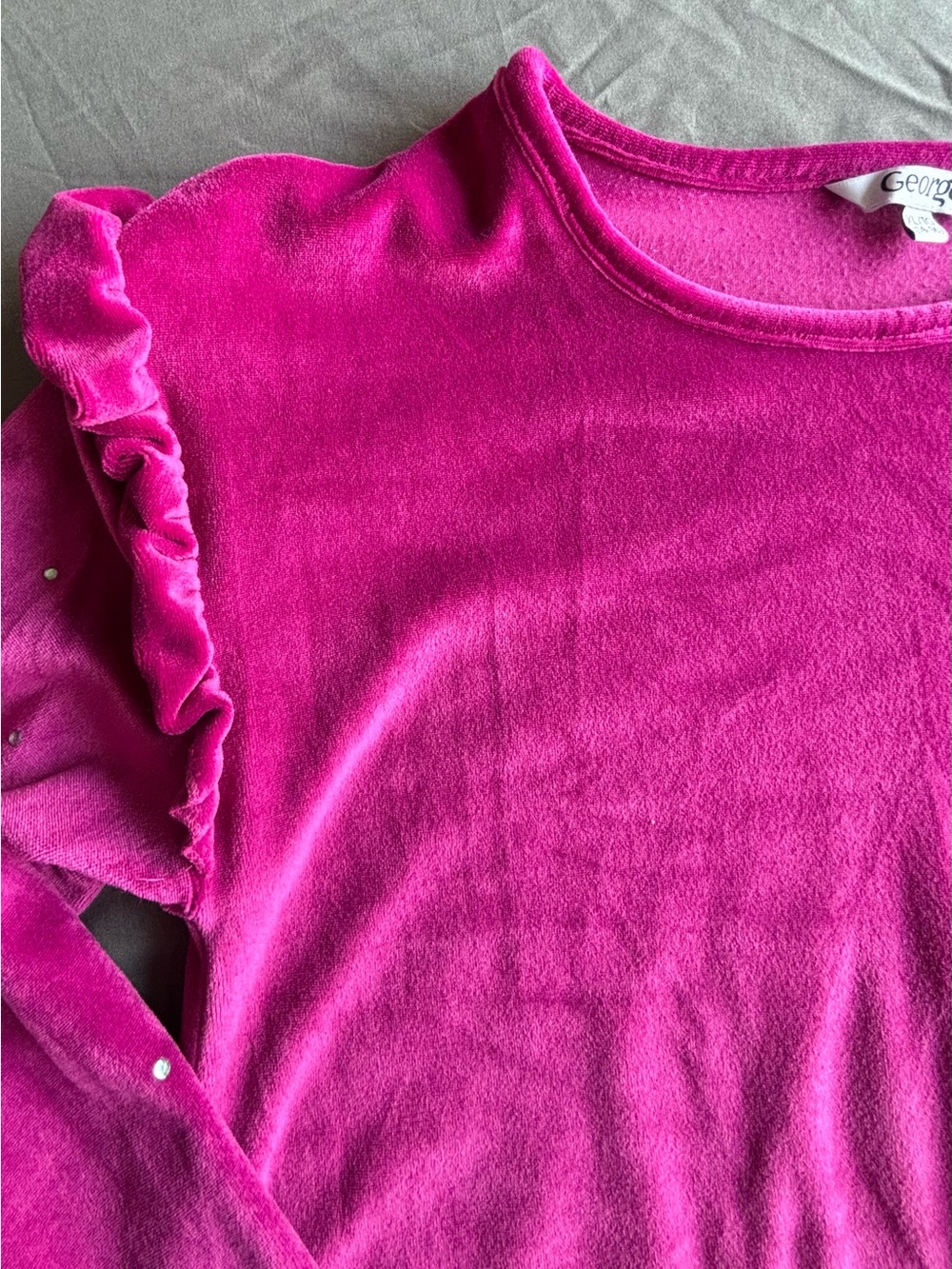 George Fuchsia Velvet Ruffle Shoulder Top - Picture 4 of 5